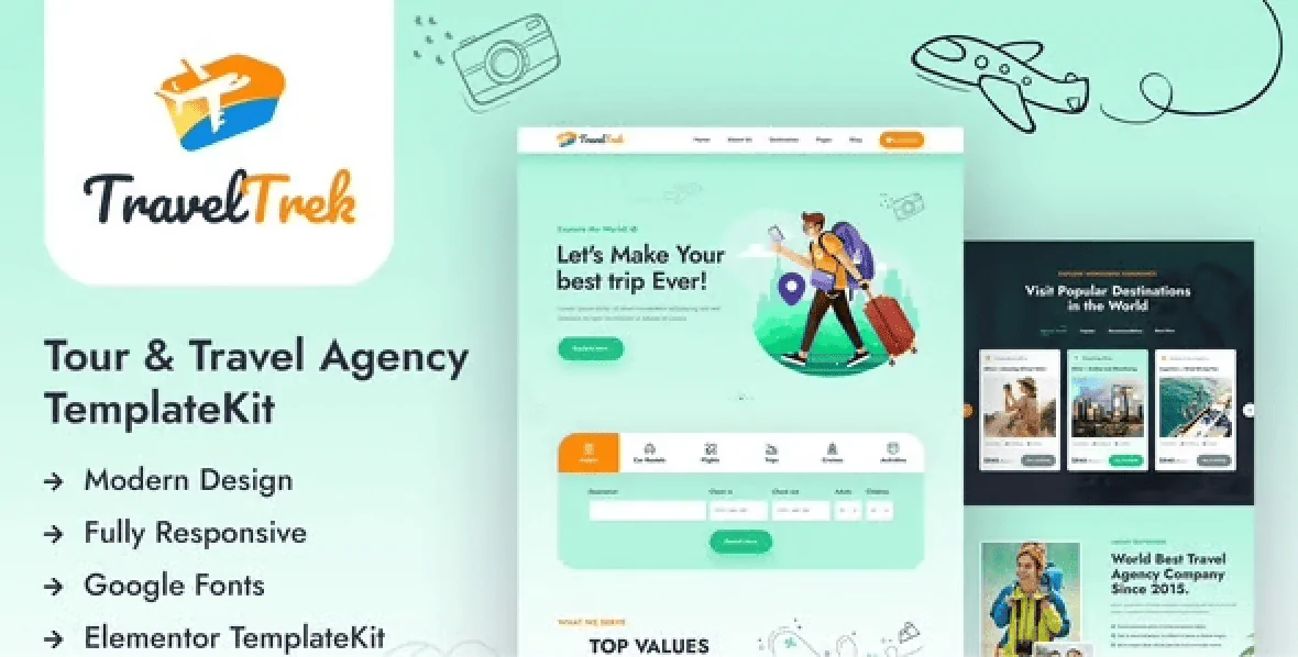 Travel Trek – Tour and Travel Agency Elementor Template Kit